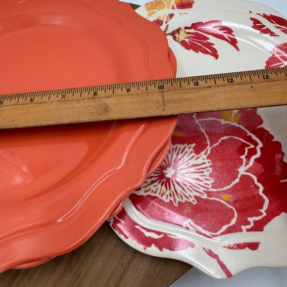 Set Of Red Orange Floral Plates dish and Orange plates Target Home 2 small 3 lar - Picture 6 of 7